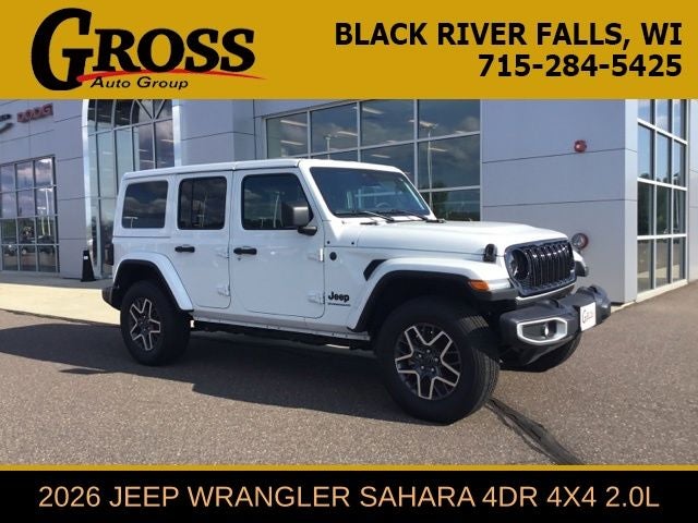 2026 Jeep Wrangler Sahara in Bright White Clearcoat — front three-quarter view