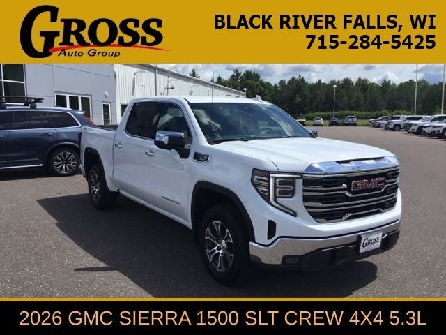 2026 GMC Sierra 1500 SLT in Summit White — front three-quarter view