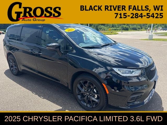 2025 Chrysler Pacifica Limited in Diamond Black Crystal Pearlcoat — front three-quarter view