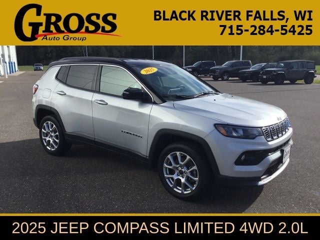 2025 Jeep Compass Limited in Silver Zynith Metallic Clearcoat — front three-quarter view