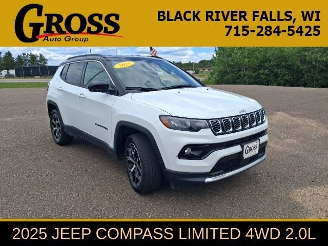 2025 Jeep Compass Limited in Bright White Clearcoat — front three-quarter view