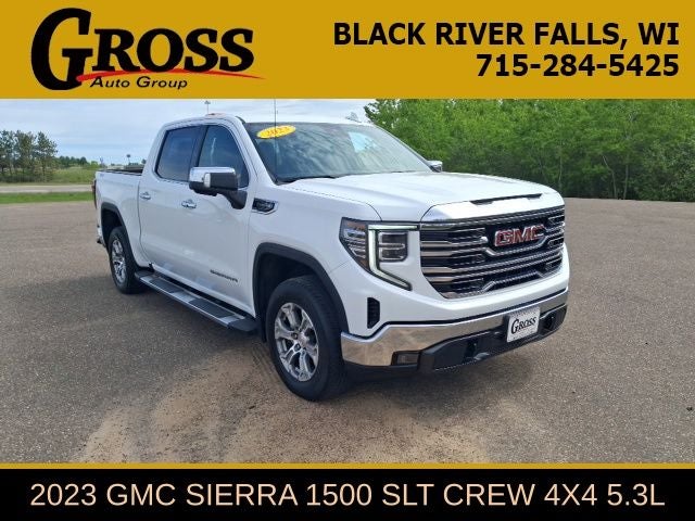 2023 GMC Sierra 1500 SLT in Summit White — front three-quarter view