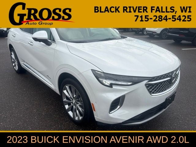 2023 Buick Envision Avenir in White Frost Tricoat — front three-quarter view