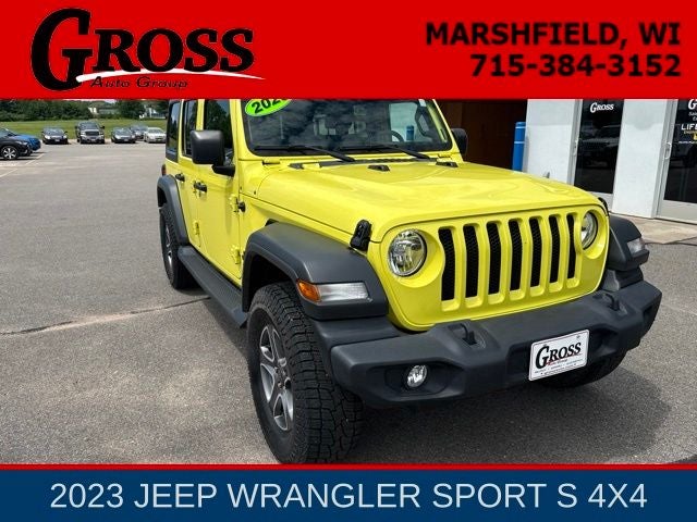 2023 Jeep Wrangler Sport S in High Velocity Clearcoat — front three-quarter view