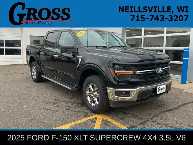 2025 Ford F-150 XLT in Agate Black Metallic — front three-quarter view
