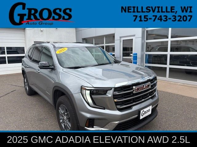 2025 GMC Acadia Elevation in Sterling Metallic — front three-quarter view