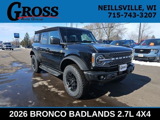 2026 Ford Bronco Badlands in Shadow Black — front three-quarter view