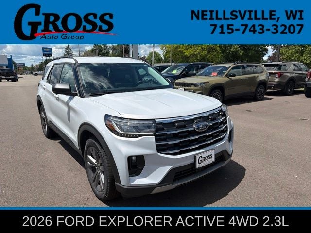 2026 Ford Explorer Active in Space White Metallic — front three-quarter view
